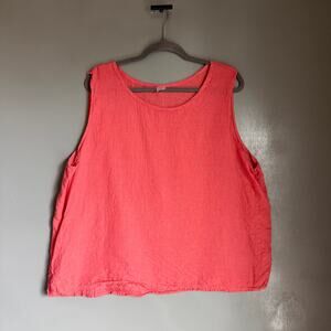 NO BRAND Women's 2X Salmon Pink Sleeveless 100% Linen Tank Top Hippie Boho